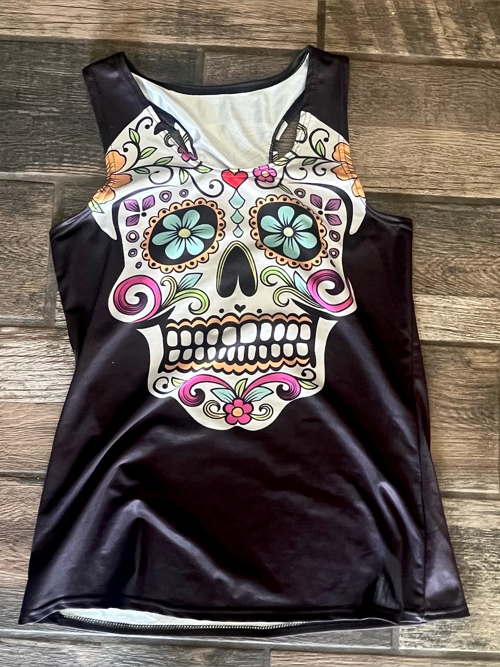 BlackMilk Day of the Dead skull print leggings M & matching rank top XL - Picture 10 of 12